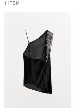 Zara Black One-Shoulder Lace-Trim Camisole